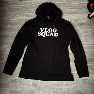 Black Hoodie with Colorful 'Vlog Squad' Text
